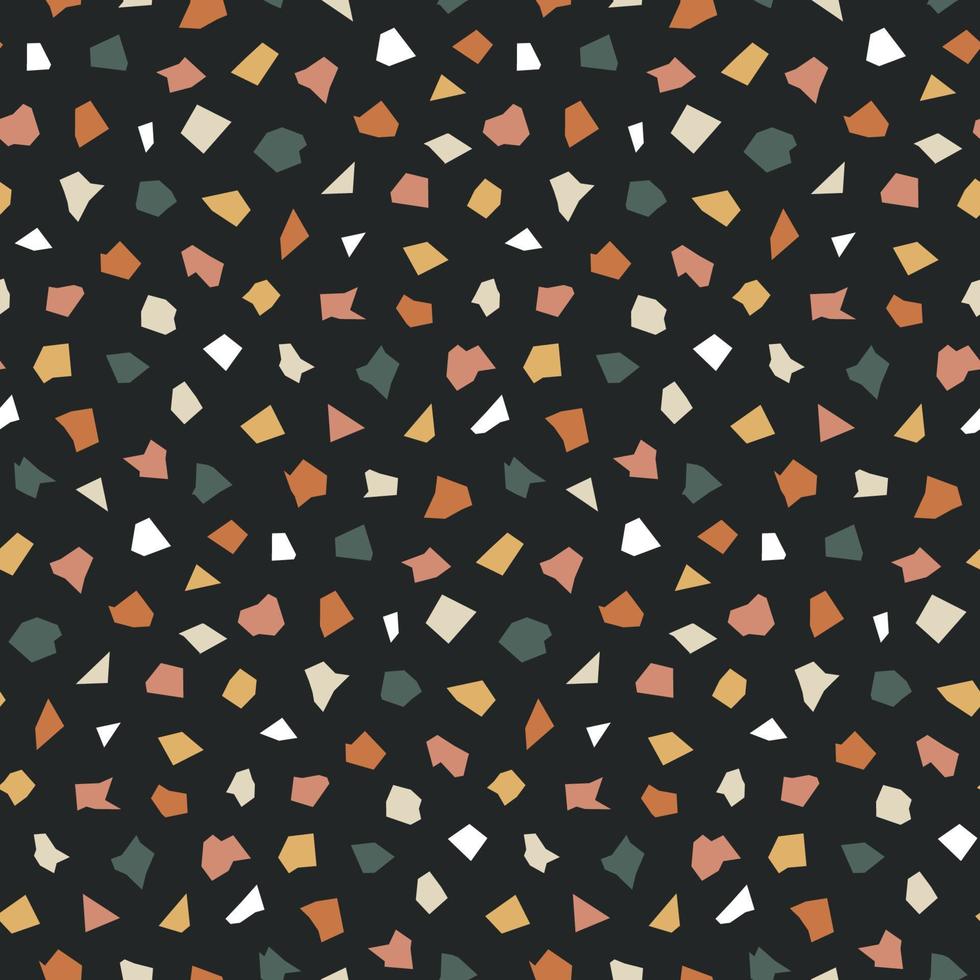 Terrazzo nahtloses Muster. Druck im klassischen italienischen Bodenstil. Vektor abstrakter Hintergrund mit chaotischen Flecken. Mehrfarbig.