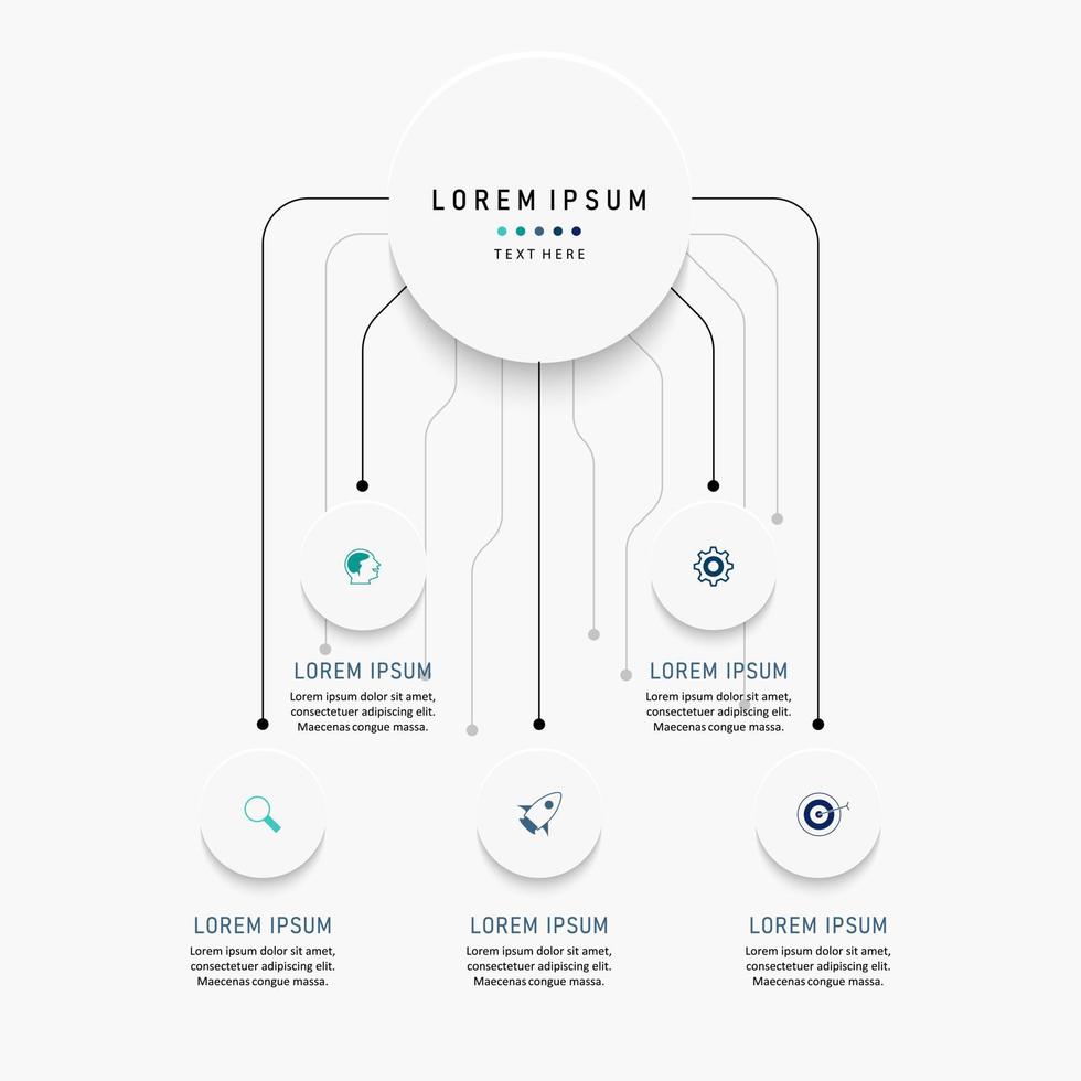 Vektor-Infografik-Etikettendesign-Vorlage mit Symbolen und 5 Optionen oder Schritten. kann für Prozessdiagramme, Präsentationen, Workflow-Layouts, Banner, Flussdiagramme und Infografiken verwendet werden. vektor