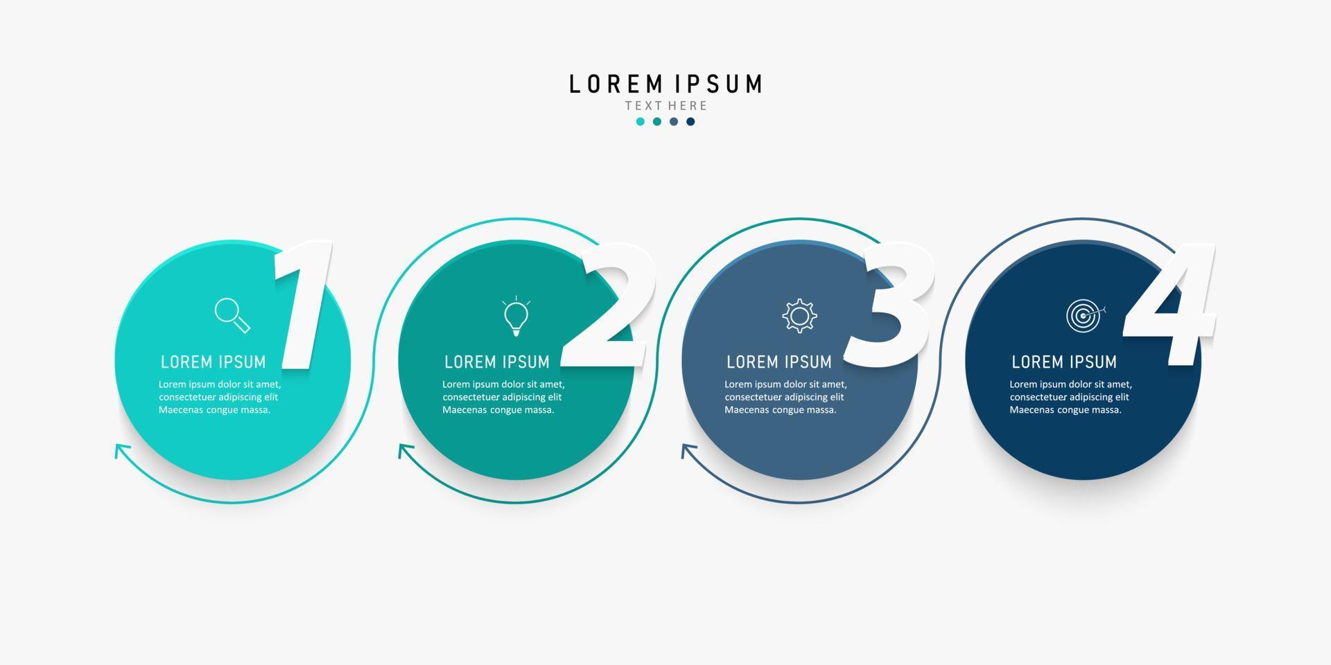 Vektor-Infografik-Etikettendesign-Vorlage mit Symbolen und 4 Optionen oder Schritten. kann für Prozessdiagramme, Präsentationen, Workflow-Layouts, Banner, Flussdiagramme und Infografiken verwendet werden. vektor