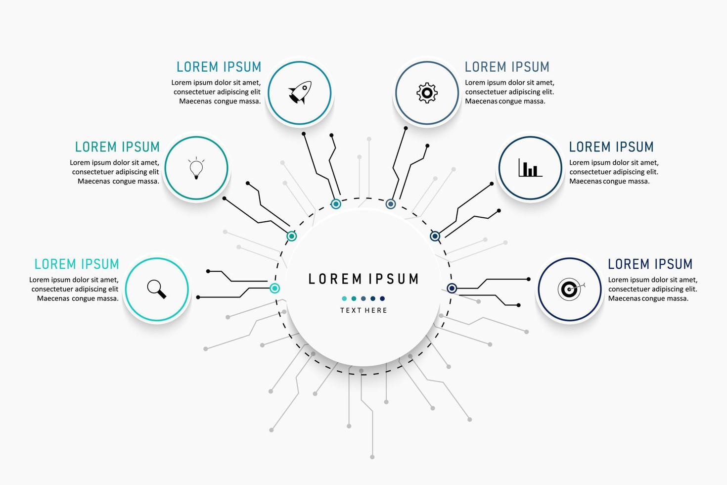 Vektor-Infografik-Etikettendesign-Vorlage mit Symbolen und 6 Optionen oder Schritten. kann für Prozessdiagramme, Präsentationen, Workflow-Layouts, Banner, Flussdiagramme und Infografiken verwendet werden. vektor