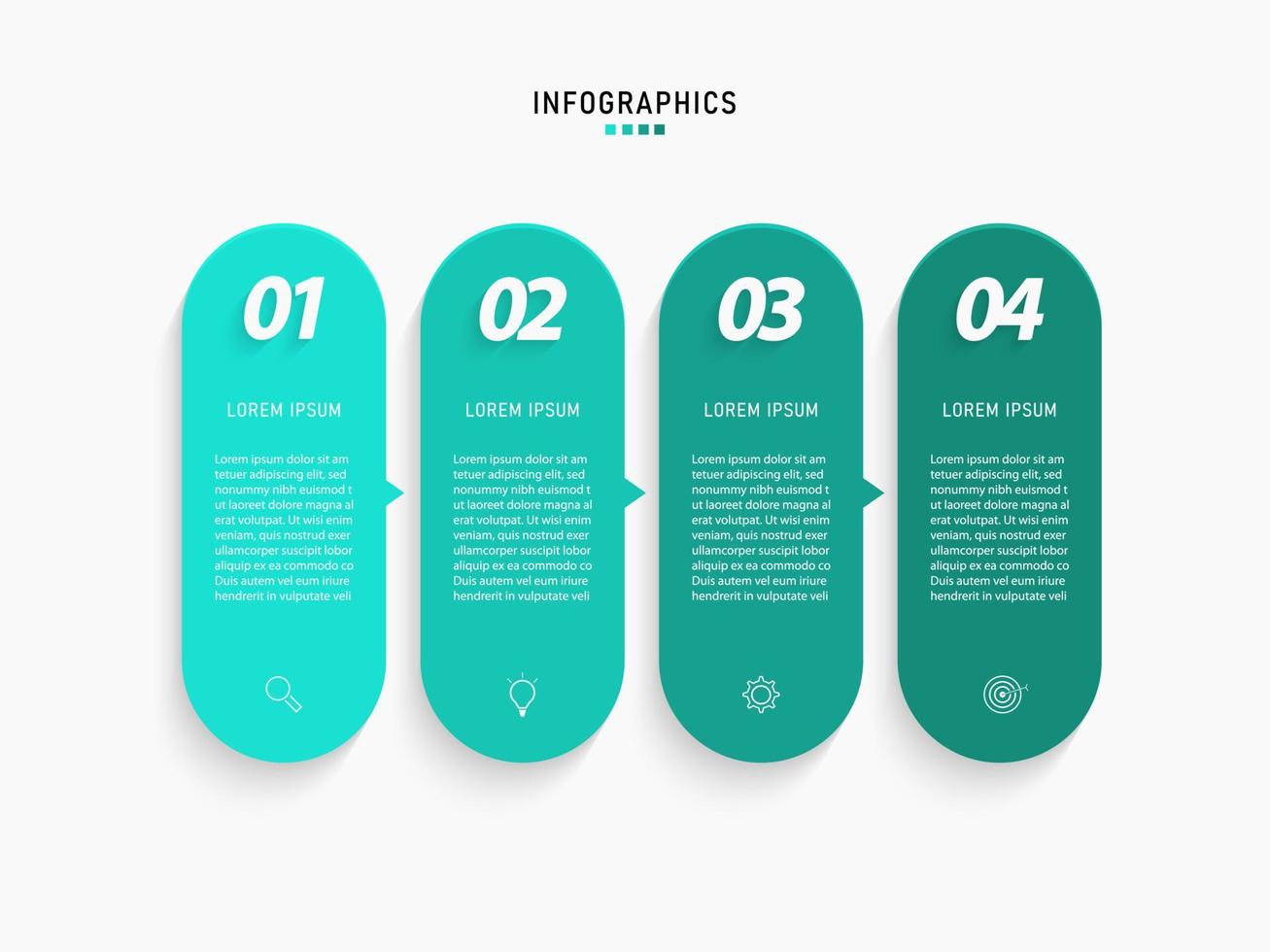 Vektor-Infografik-Etikettendesign-Vorlage mit Symbolen und 4 Optionen oder Schritten. kann für Prozessdiagramme, Präsentationen, Workflow-Layouts, Banner, Flussdiagramme und Infografiken verwendet werden. vektor