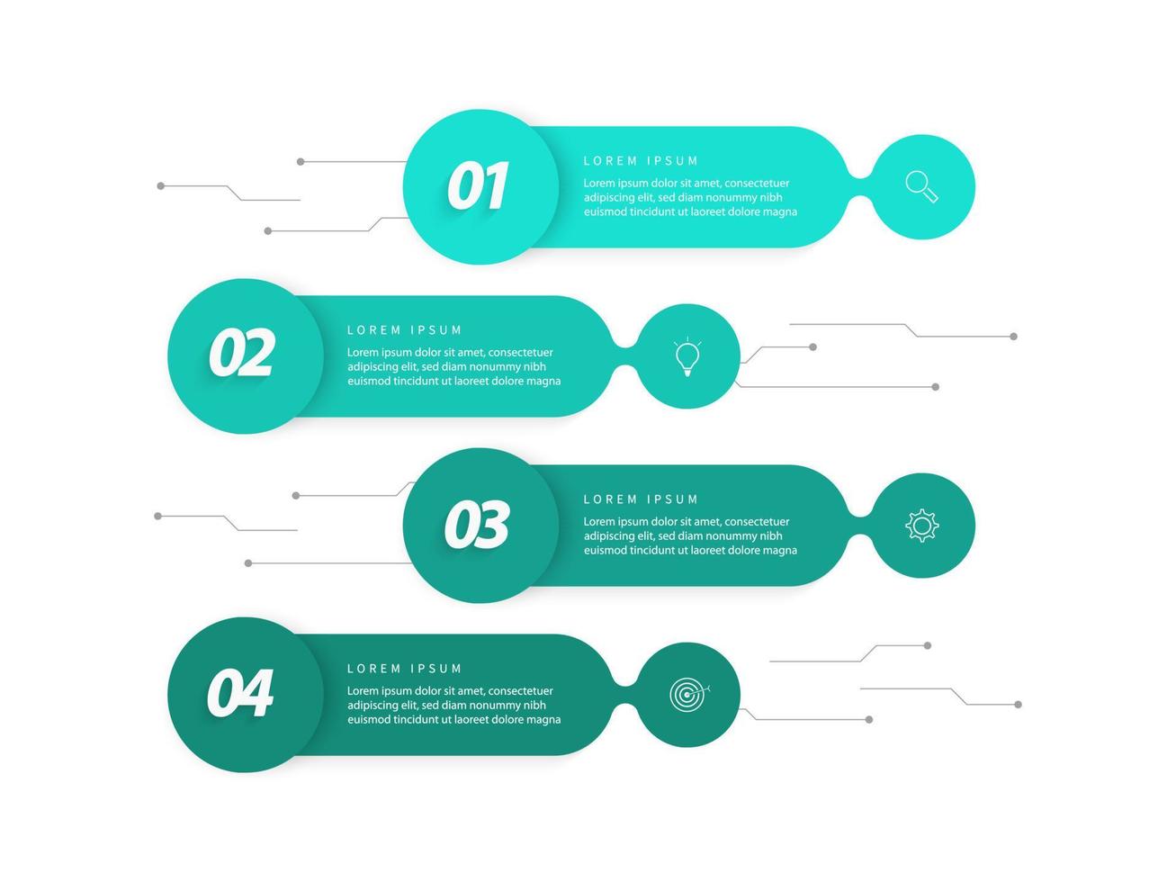 Vektor-Infografik-Etikettendesign-Vorlage mit Symbolen und 4 Optionen oder Schritten. kann für Prozessdiagramme, Präsentationen, Workflow-Layouts, Banner, Flussdiagramme und Infografiken verwendet werden. vektor