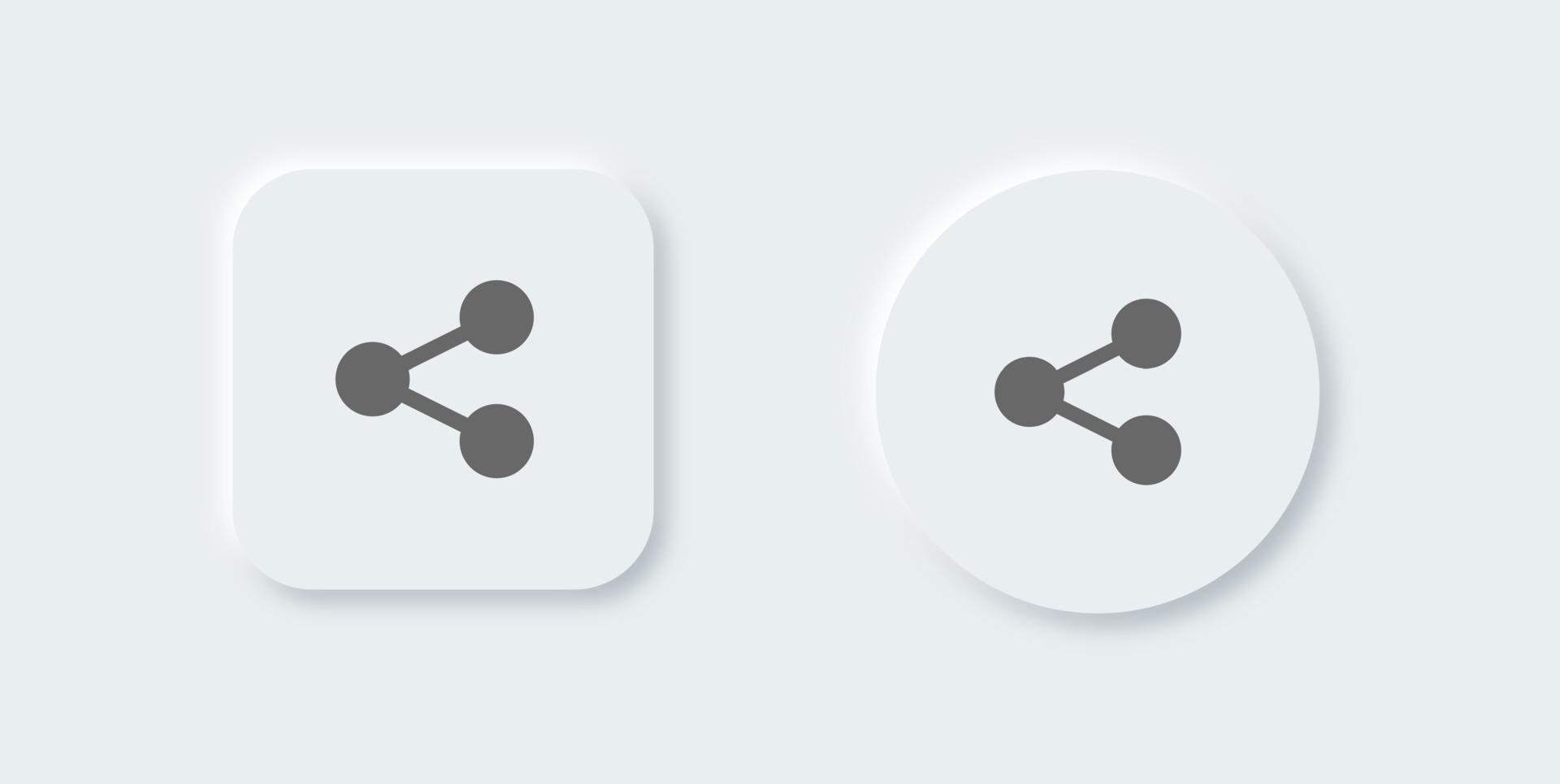 Teilen Sie solide Symbole im neomorphen Designstil. verbinden, datenfreigabe, linksymbol, netzwerkfreigabe, symbolschaltflächensatz teilen. vektor