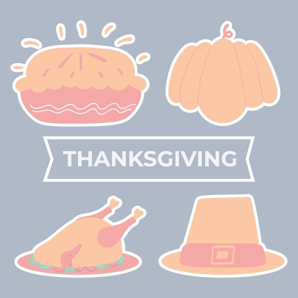 Thanksgiving set illustration klistermärke vektor