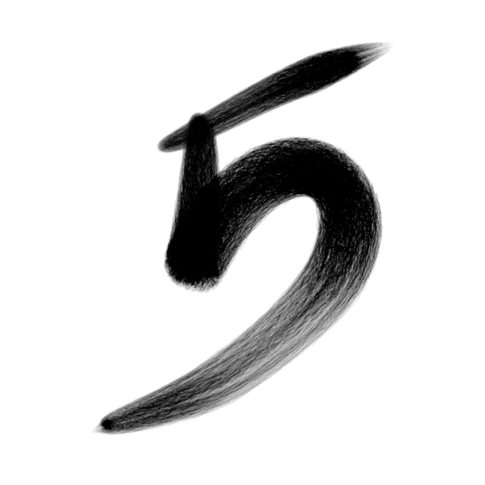 fem, designvektor nummer fem, design för 5-årsdagslogotyp, 5 nummernamn typografidesign, logotyp för 5 års jubileumsfirande, svarta bokstäver siffror borstteckning handritad skiss vektor