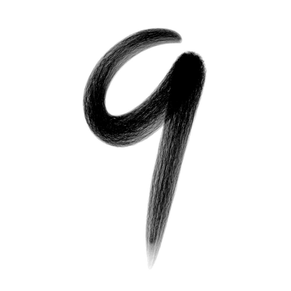 nio, nummer nio designvektor, design för 9-årsdagslogotypikon, 9 nummernamn typografidesign, logotyp för 9 års jubileumsfirande, svarta bokstäver siffror borstteckning handritad skiss vektor