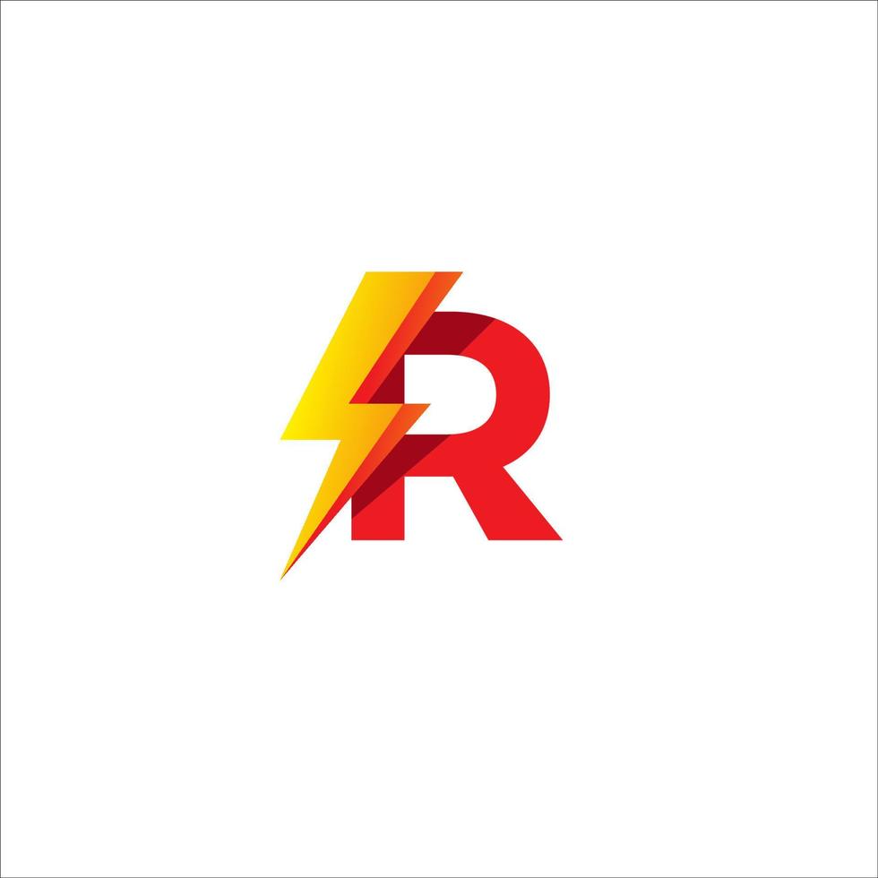 r-Buchstabe anfängliche Logo-Design-Vorlage isoliert auf weißem Hintergrund. Alphabet mit Donnerform-Logo-Konzept. heißes rotes und gelb-orangees Abstufungsfarbthema vektor