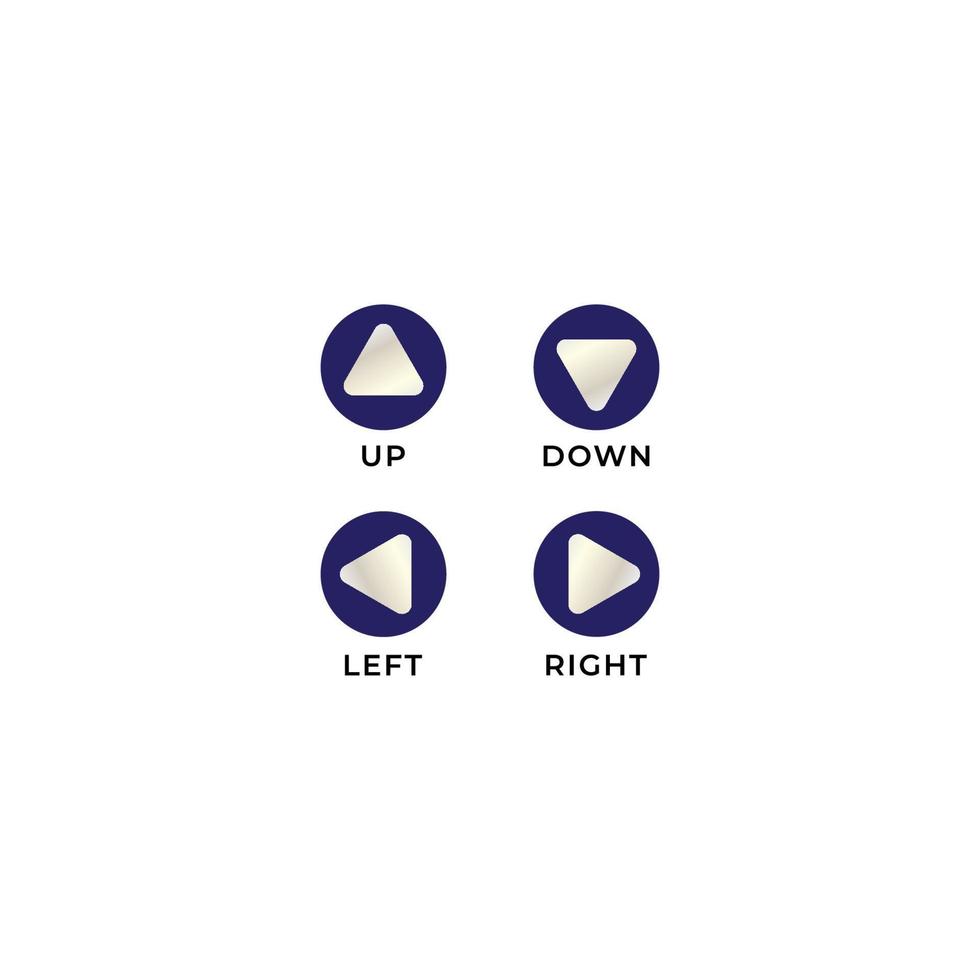 4 abgerundete Pfeile Button-Icon-Set. oben unten links rechts Spielsteuerung Navigation. Gestaltungselement in Form einer Ellipse und eines abgerundeten Dreiecks vektor