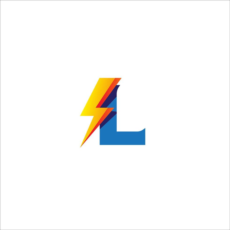 l bokstav initial logotyp designmall isolerad på vit bakgrund. alfabetet med åska form logotyp koncept. blått och gult orange nyansfärgtema. vektor