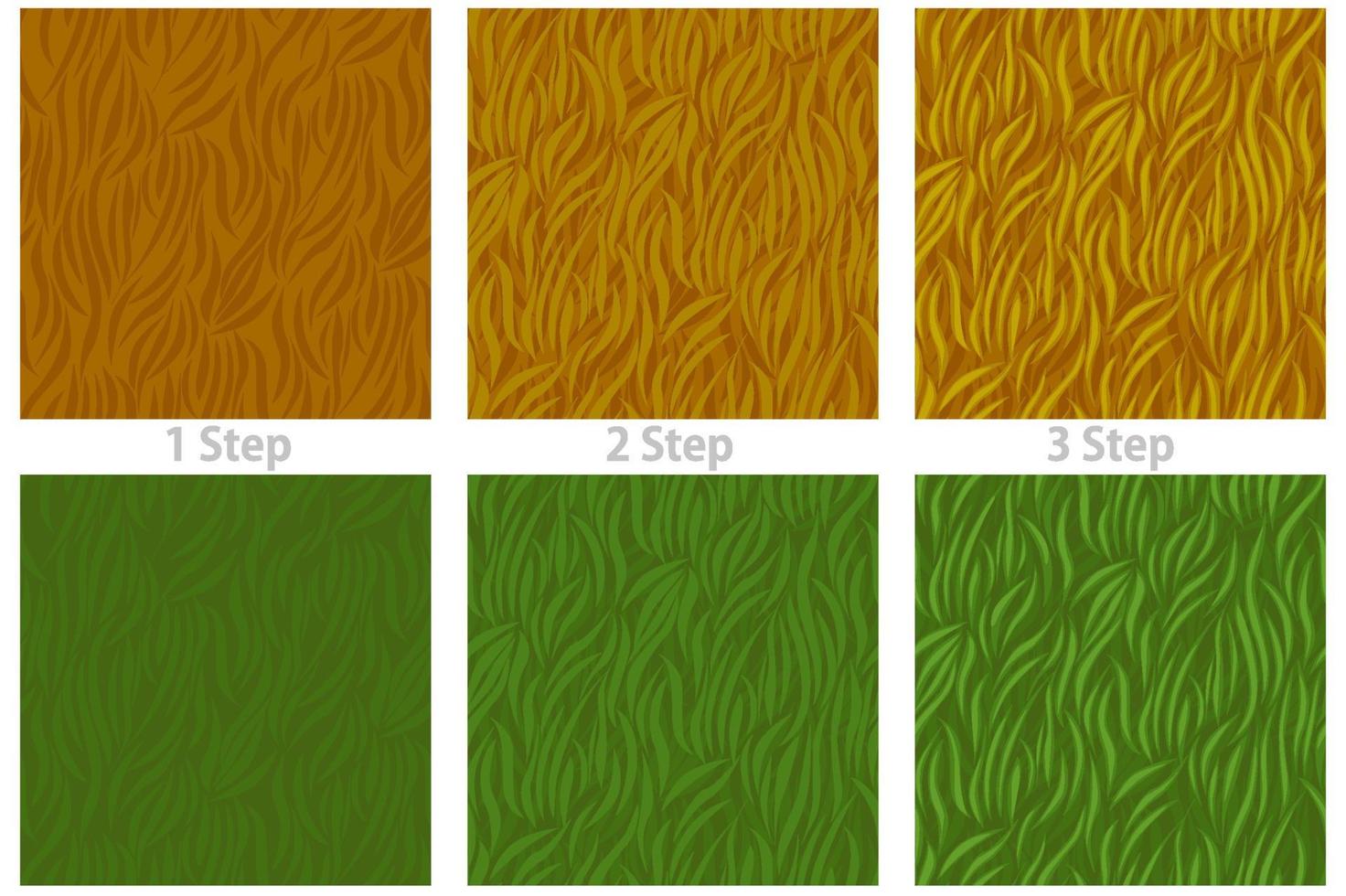 Nahtloses Texturgras, Muster Schritt für Schritt für das Spiel zeichnen. Vektorillustrationssatz organische trockene und grüne Graswellen der Hintergründe für Tapete. vektor