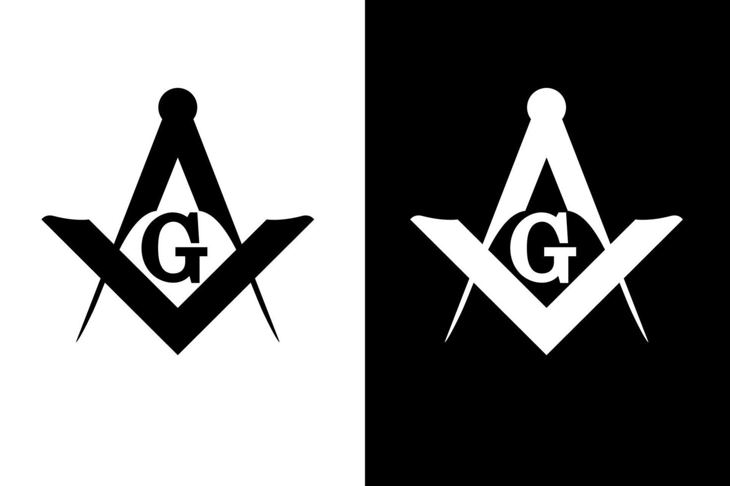 Freimaurerquadrat und Kompasssymbol schwarz-weiße Farbe. mystische okkulte, heilige Gesellschaft. vektor