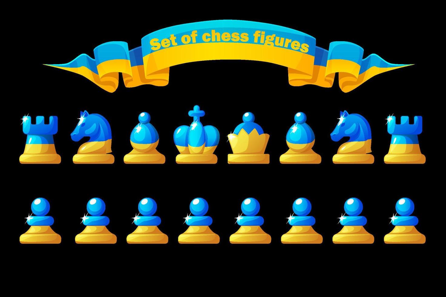 Versatzstücke für ein Brettspiel Schach. schach in den farben der flagge der ukraine. vektor