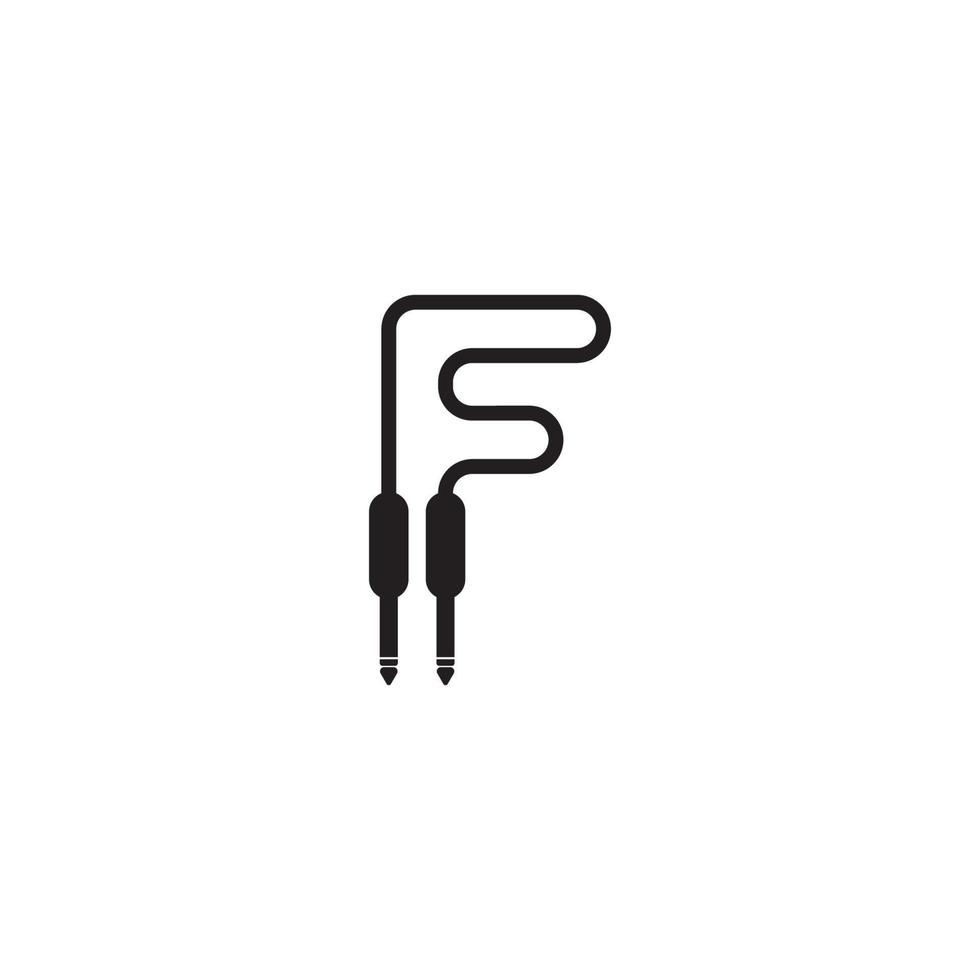 ein isoliertes audio-logo-konzept für kabelbuchsen. Buchstabe f Großbuchstaben-Logo-Design-Vorlage. Schwarz und weiß vektor