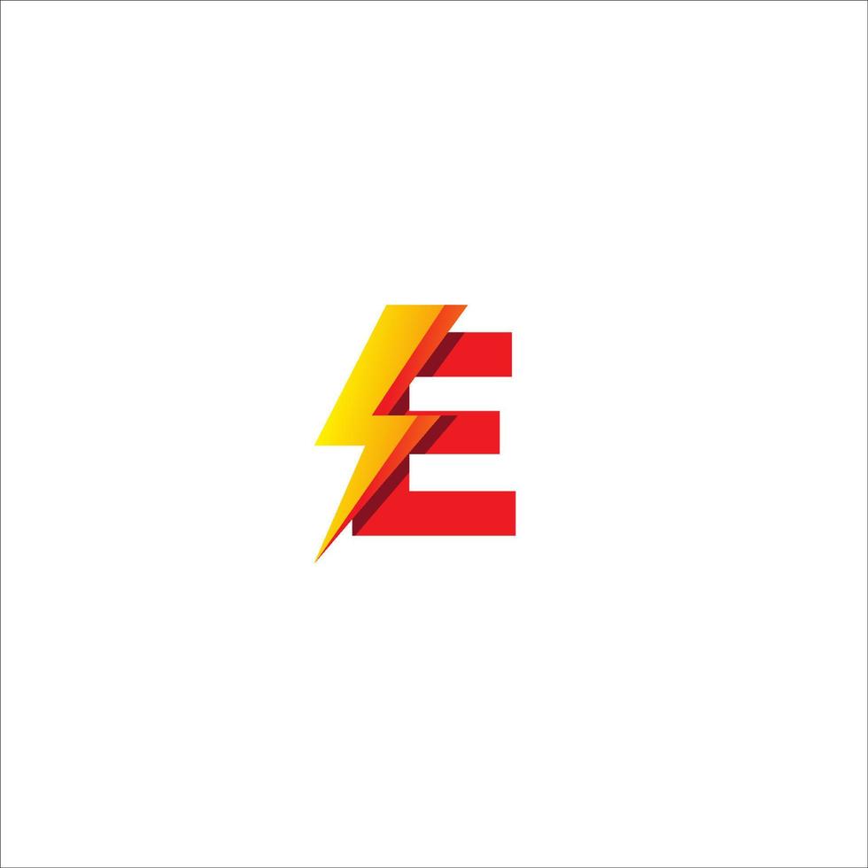 E-bokstaven initial logotyp formgivningsmall isolerad på vit bakgrund. alfabetet med åska form logotyp koncept. varmt röd och gul orange gradering färgtema. vektor