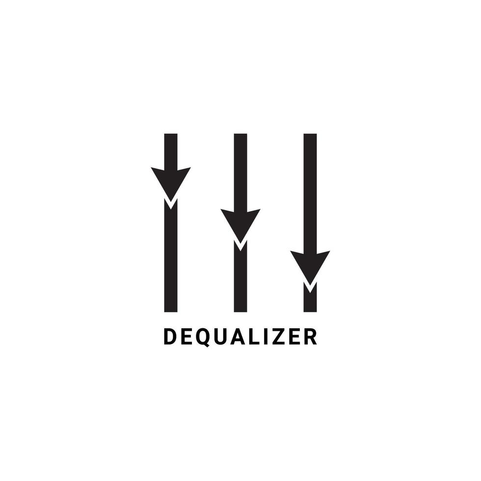 dequalizer logotyp designmall. nedåtpil blandning med equalizer designkoncept. förklara prestandaförsämring, förluster, lågkonjunktur och annat relaterat. isolerad på vit bakgrund. vektor