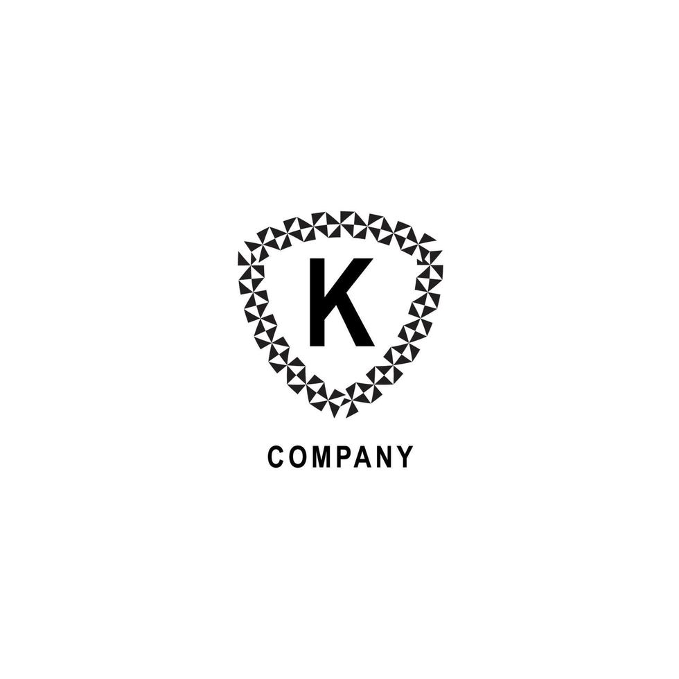 Buchstabe k alphabetische Logo-Deisgn-Vorlage. geometrische schildzeichenillustration lokalisiert auf weißem hintergrund. Logo-Konzept der Versicherungsgesellschaft. vektor