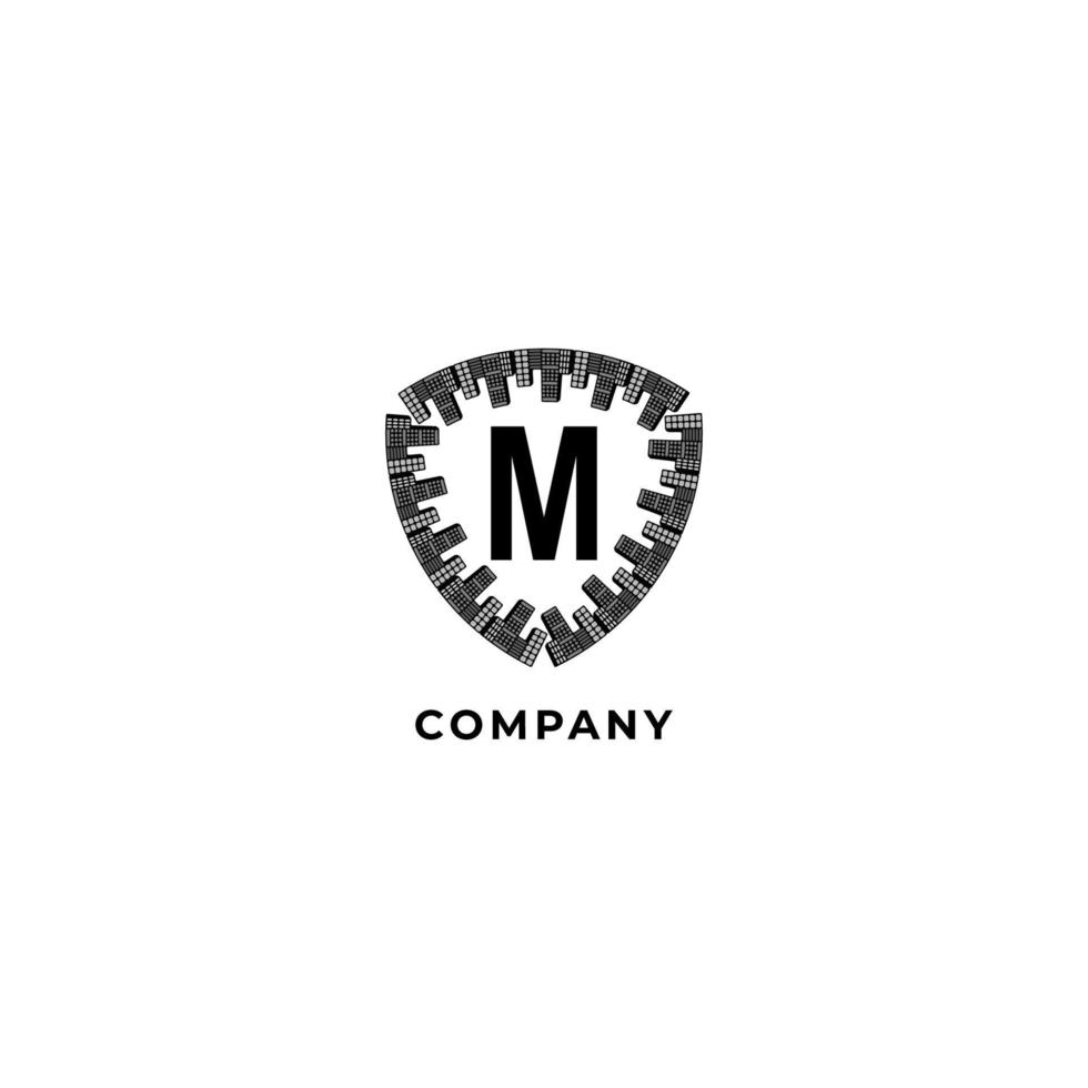 bokstaven m alfabetet logotyp formgivningsmall isolerad på vit bakgrund. försäkring, säkerhet, skydd logotyp koncept. stad sköld illustration. vektor