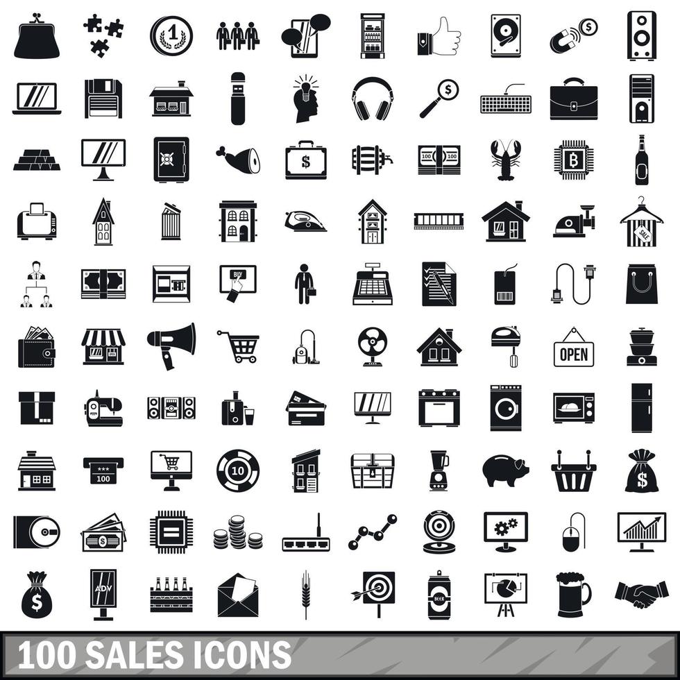 100 Verkaufssymbole gesetzt, einfacher Stil vektor