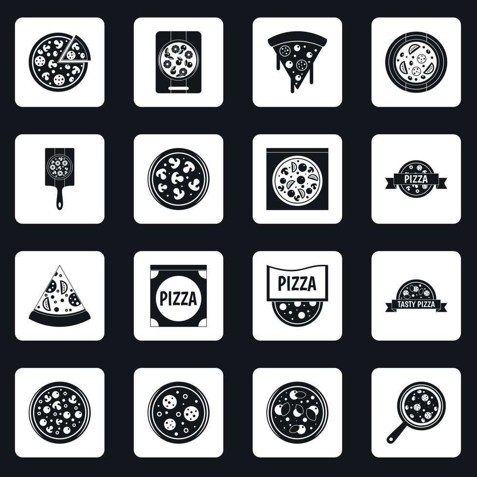 Pizza-Icons setzen Quadrate Vektor