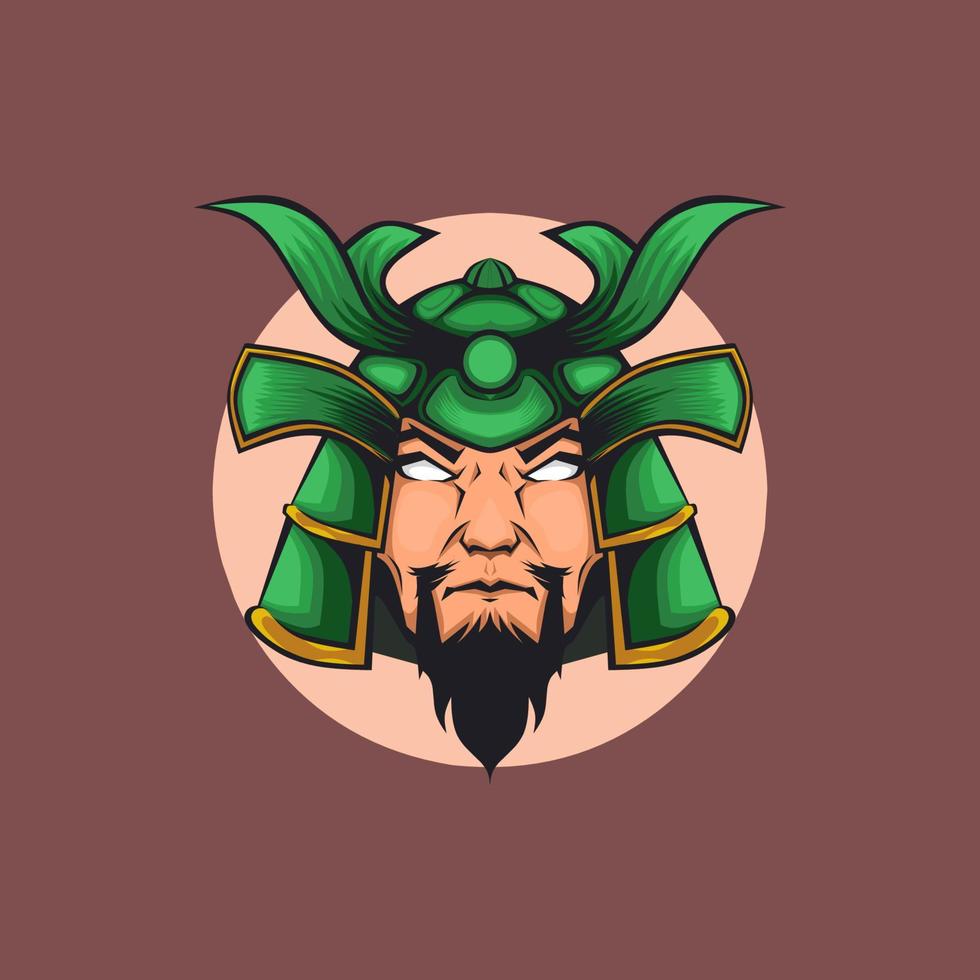 manlig samuraj med grön hjälm vektor