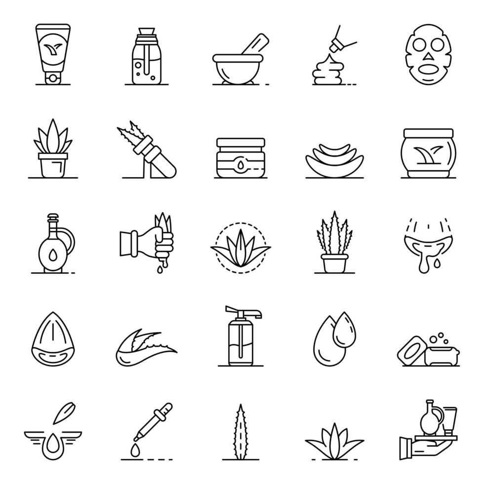 Aloe-Vera-Icon-Set, Umrissstil vektor