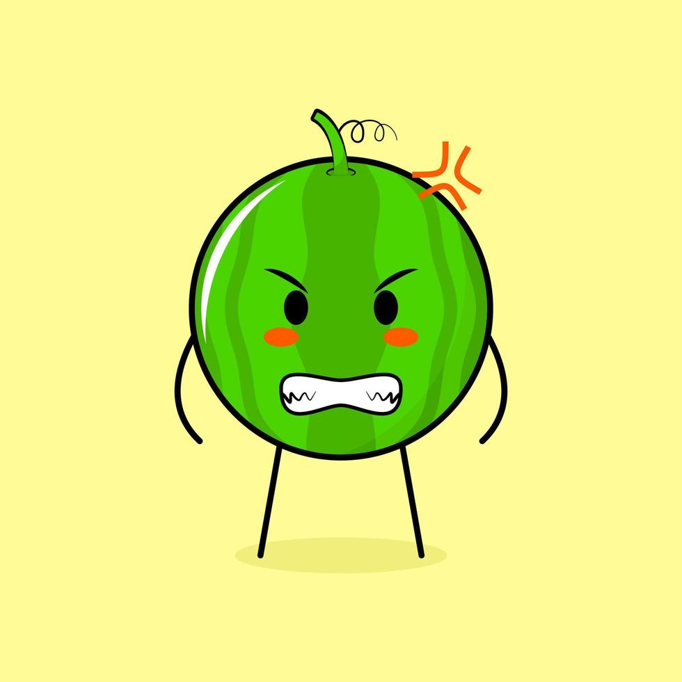 süßer wassermelonencharakter mit wütendem ausdruck. geeignet für Emoticon, Logo, Maskottchen. grinsend vektor