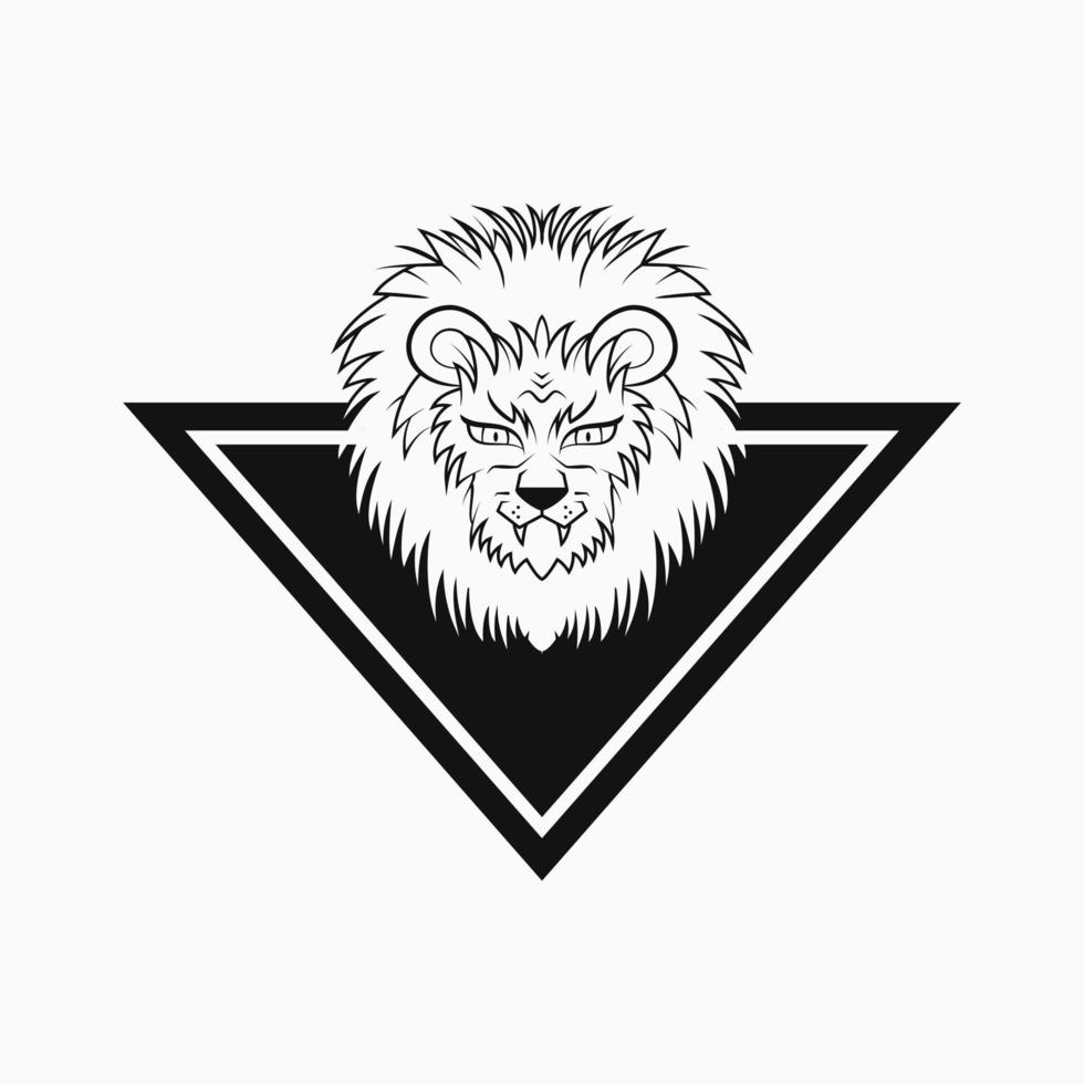 Löwenkopf-Dreieck-Schild-Logo-Konzept. Linienkunststil. Schwarz und weiß. geeignet für logo, symbol, symbol und zeichen vektor