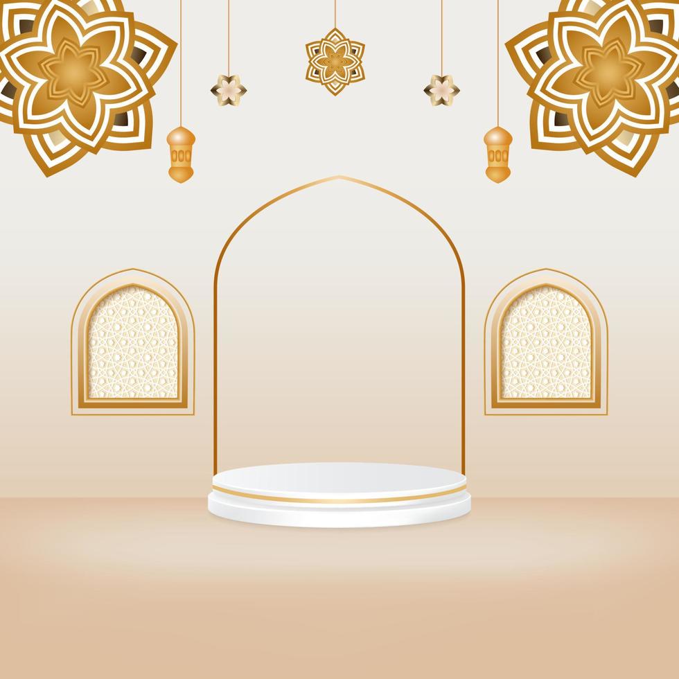 3d eid mubarak hintergrund mit podium. vektor