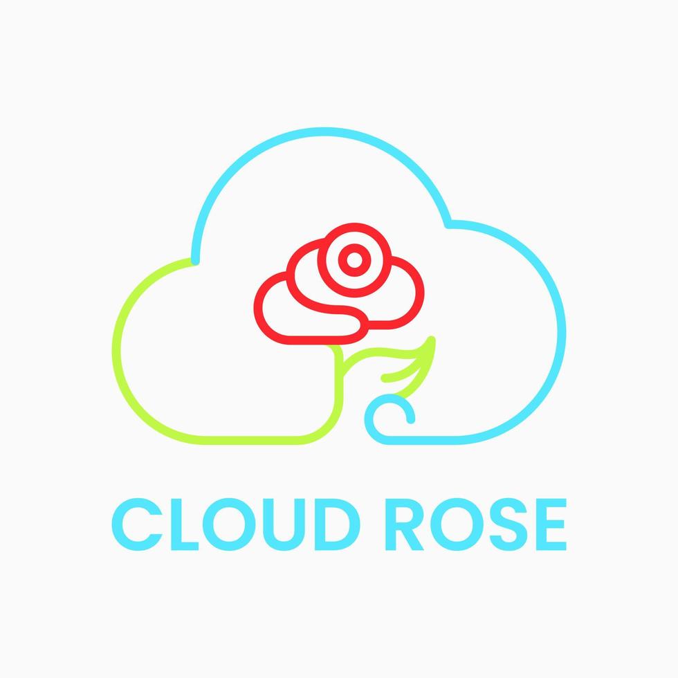 Cloud-Rosen-Logo-Konzept. Linie, moderner, einfacher und eleganter Stil. rot grün blau. geeignet für logo, symbol, symbol oder zeichen vektor