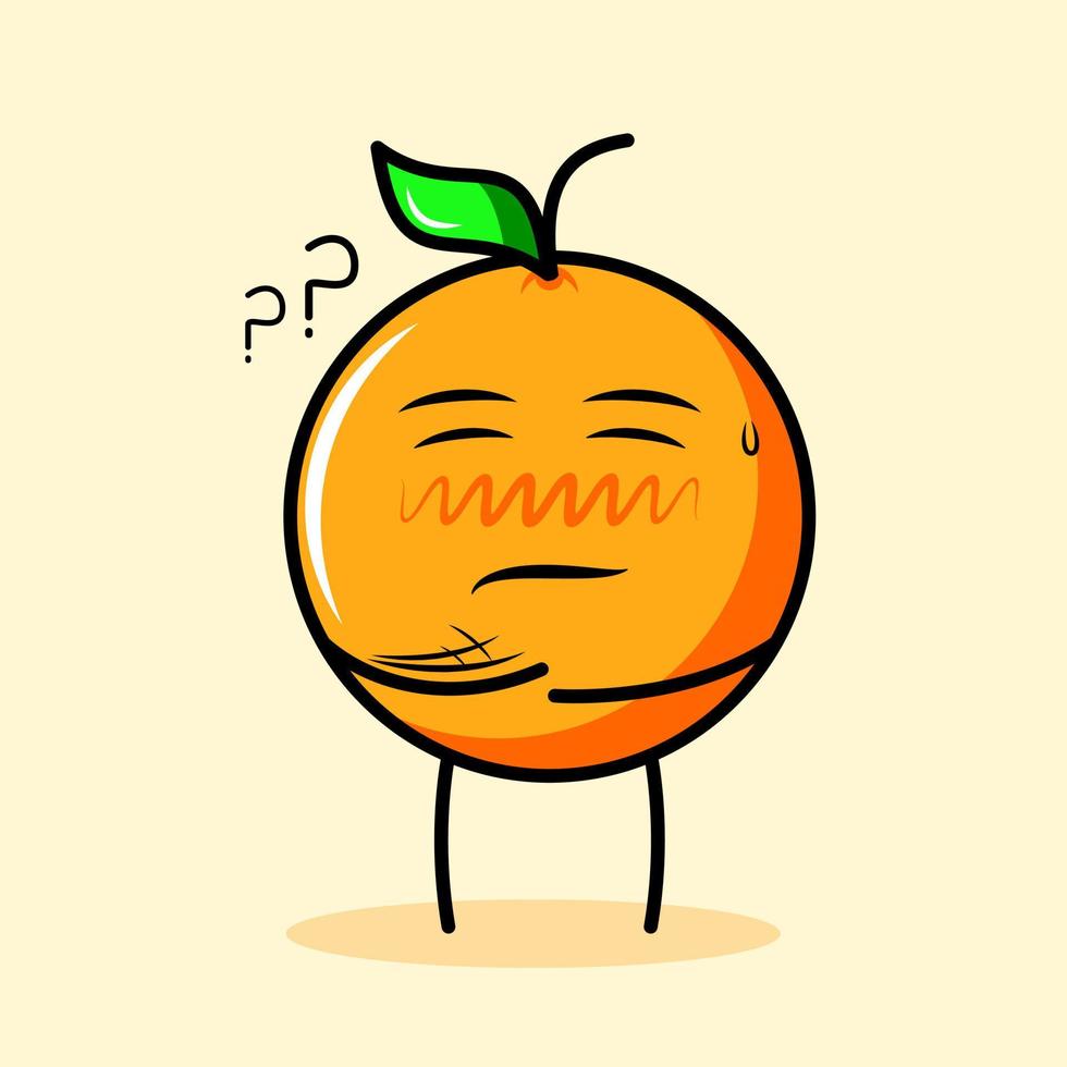 niedlicher orangefarbener charakter mit denkendem ausdruck. cartoon, emoticon, modern, frisch, umriss und maskottchen logo. geeignet für Logo, Symbol und Zeichen vektor