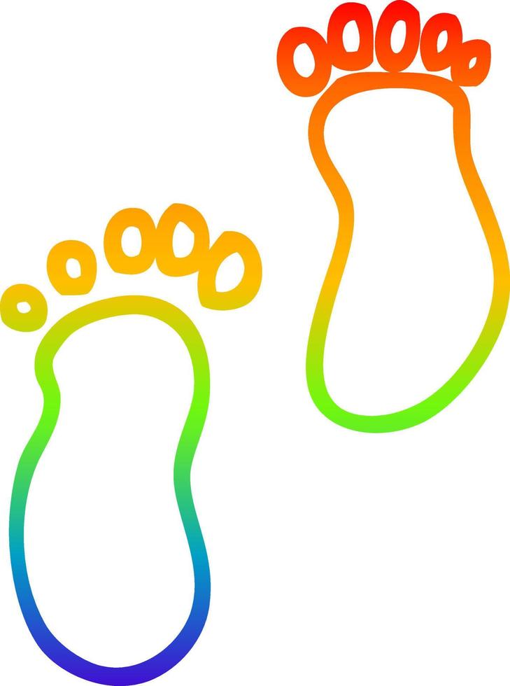 Regenbogen-Gradientenlinie Zeichnung Cartoon-Fußabdrücke vektor