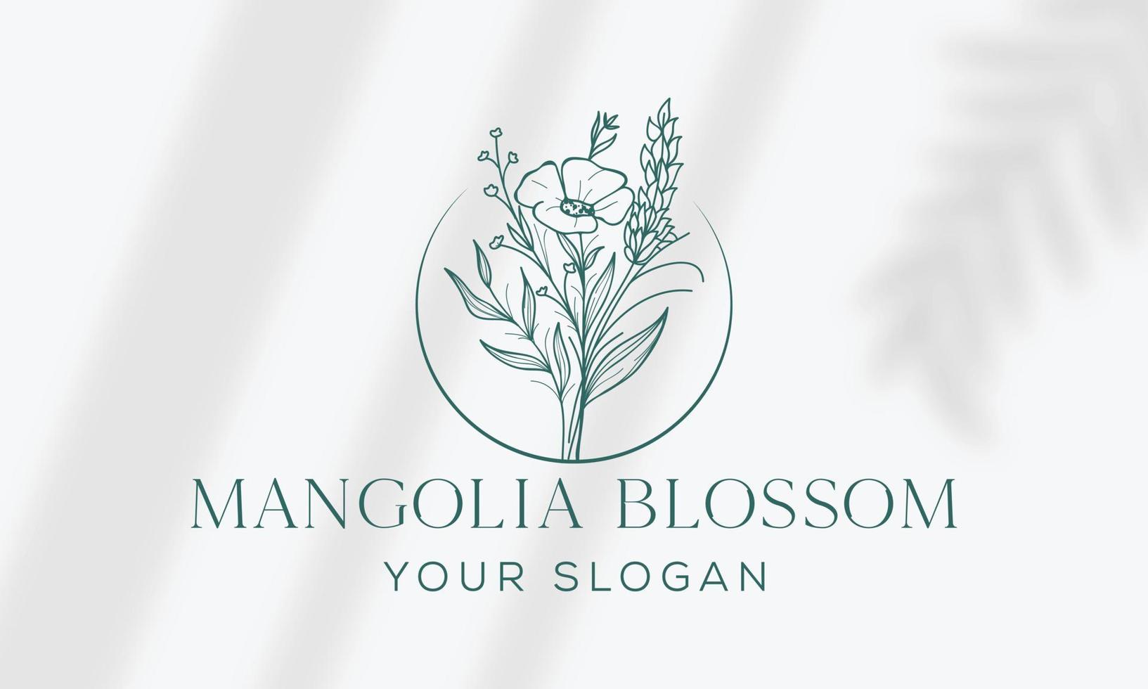 botaniska blommiga element handritad logotyp med vilda blommor och blad. logotyp för spa och skönhetssalong, boutique, ekologisk butik, bröllop, blomsterdesigner, inredning, fotografi, kosmetika. vektor