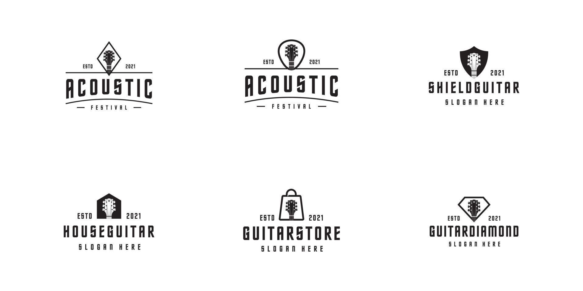 akustisk gitarr logotyp design vektor mall