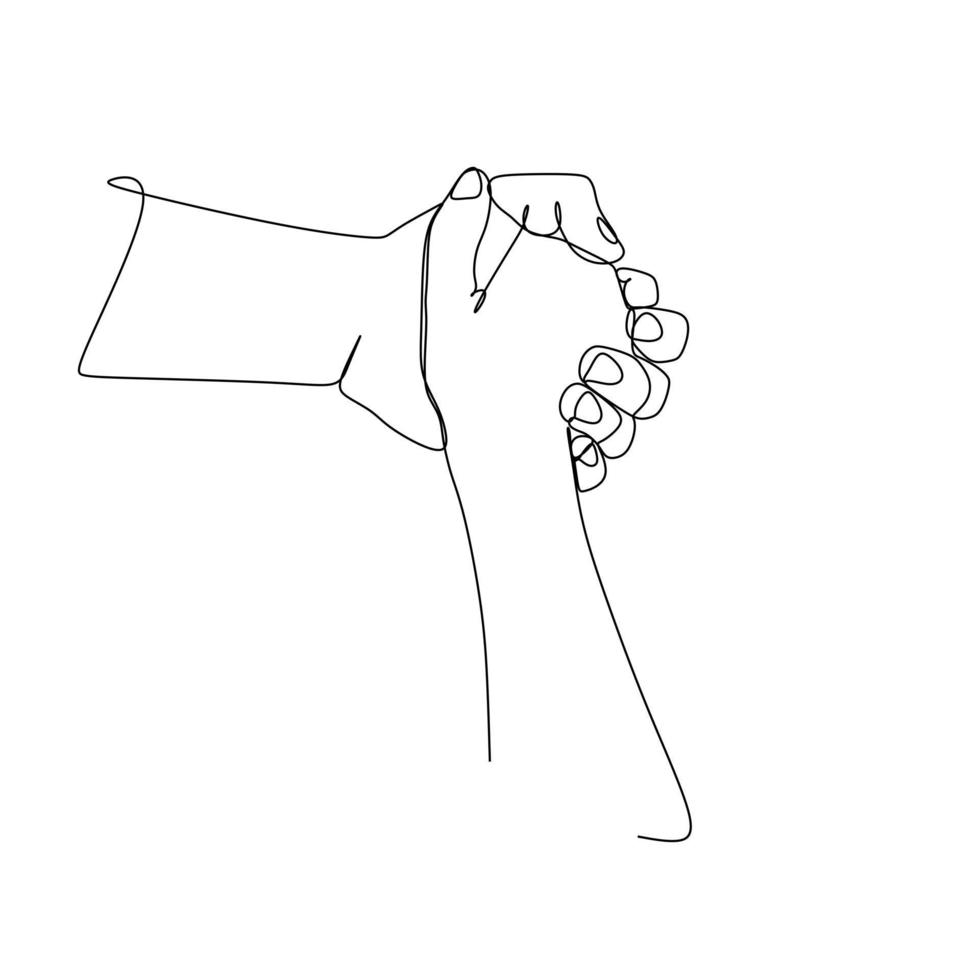 kontinuerlig teckning av händer som håller varandra. hand som håller vektorillustration. handritad stildesign för relationskoncept. vektor