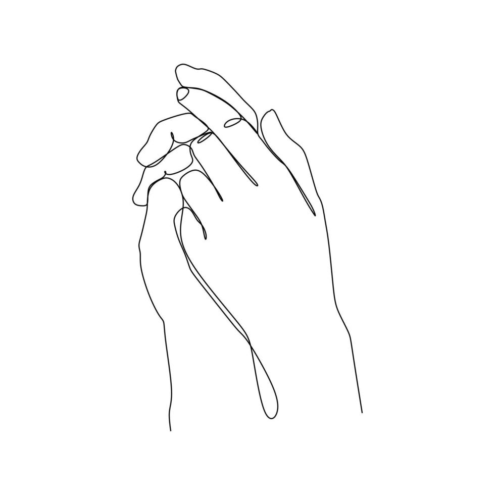 kontinuerlig linjeteckning av händer som håller ihop. handritad stildesign för relationskoncept. vektor
