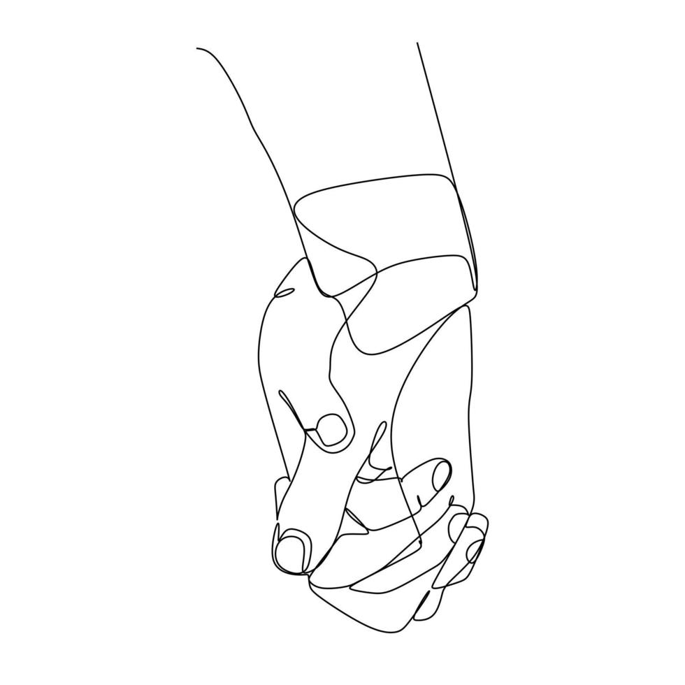 kontinuerlig teckning av älskare händer som håller varandra. hand som håller vektorillustration. koncept för logotyp, kort, banner, affisch flygblad. vektor