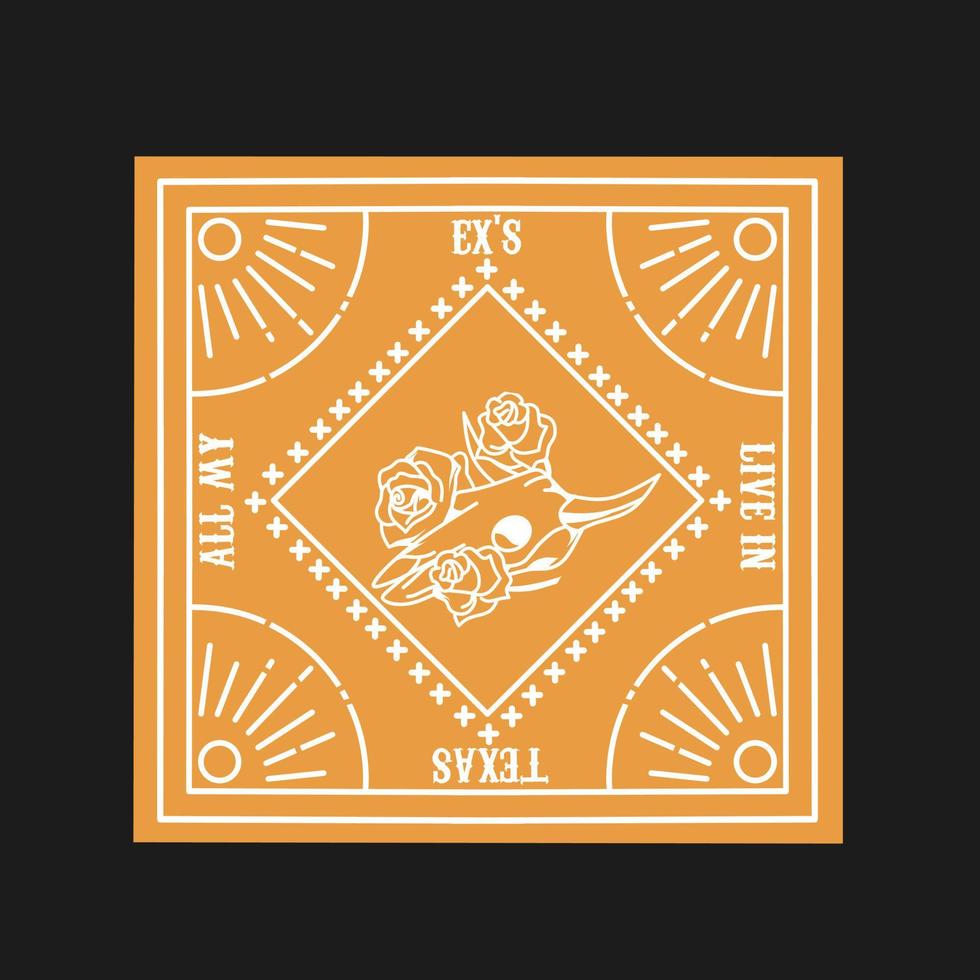 Illustrationsvektor von Bandana-Design, Texas, altes Westthema, perfekt für Bekleidung, Symbol usw. vektor