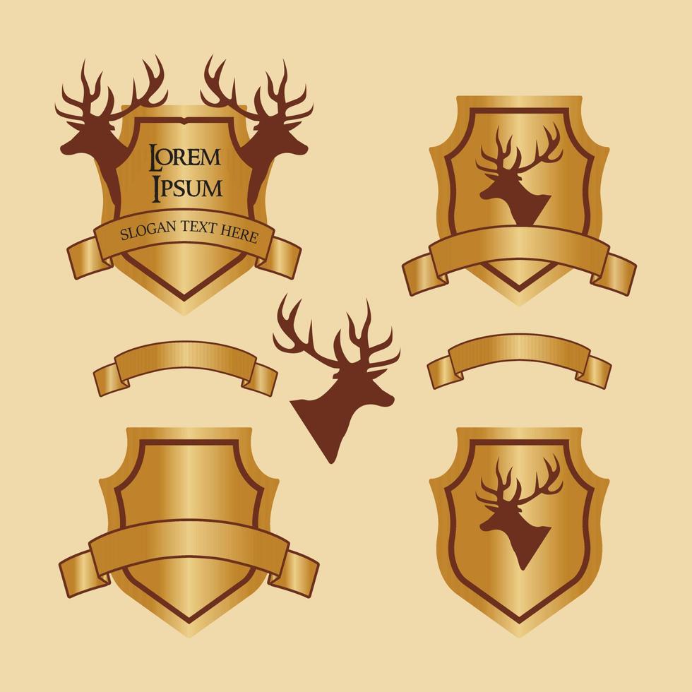 Deer Hunter Wilderness logotyp design och sköld vektor