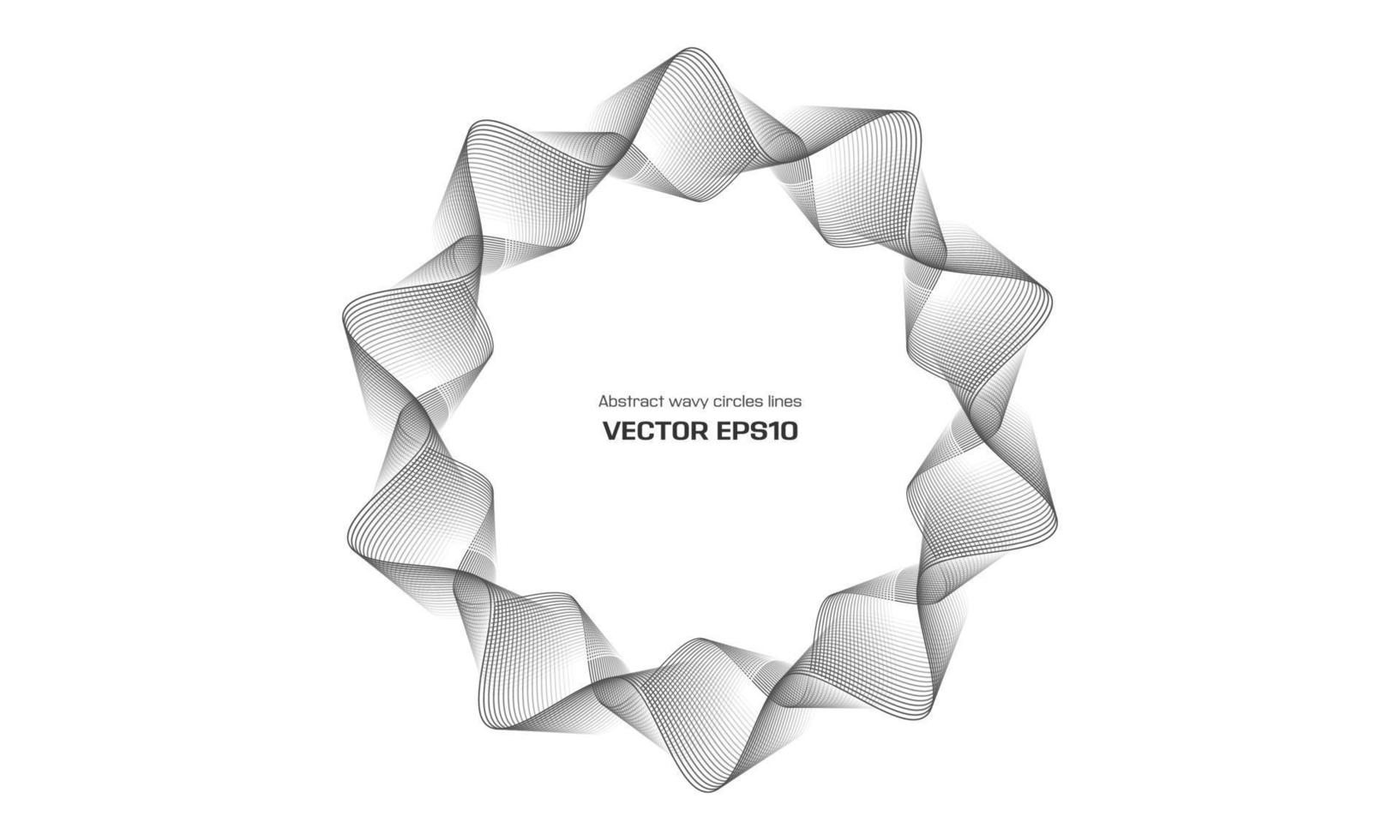 vektor abstrakta cirklar linjer vågiga i rund ram svart isolerad på vit bakgrund med tomt utrymme för text