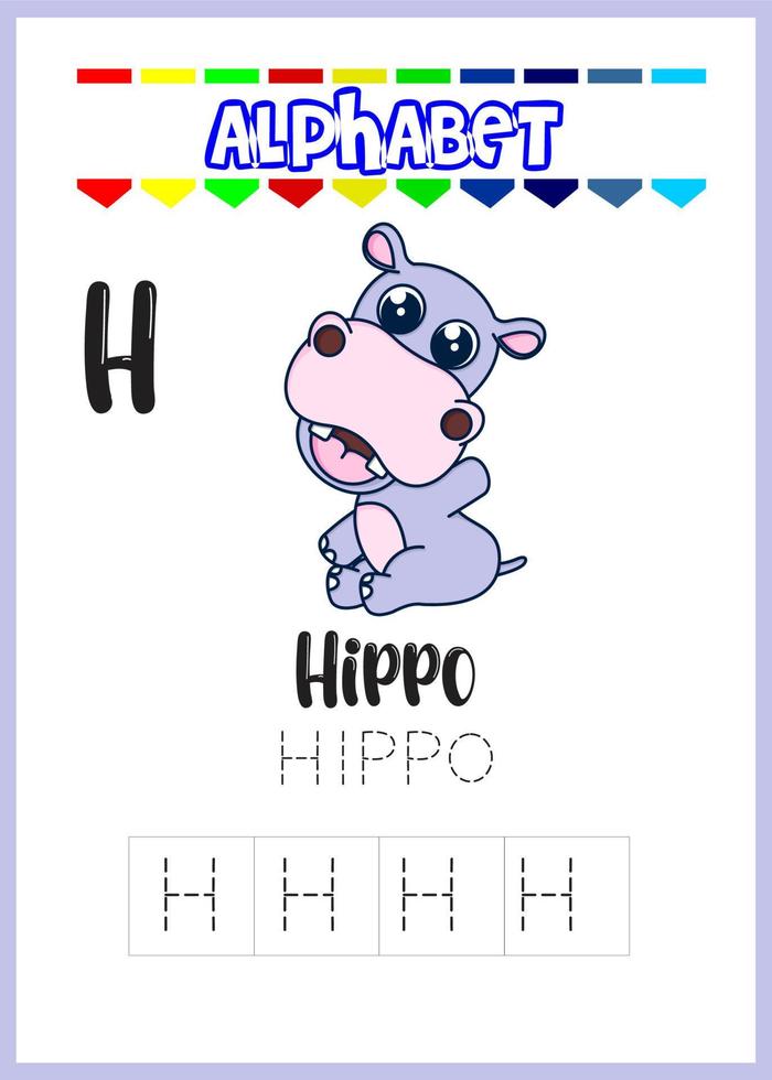 alphabetbuchstabe h ist nilpferdseite, süßes nilpferd vektor