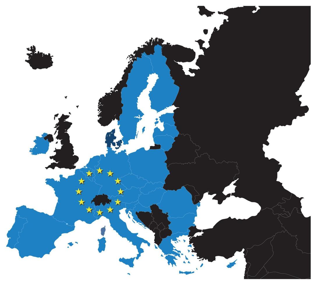 Europeiska unionens karta efter brexit med stjärnor i Europeiska unionen. vektor illustration utan Storbritannien