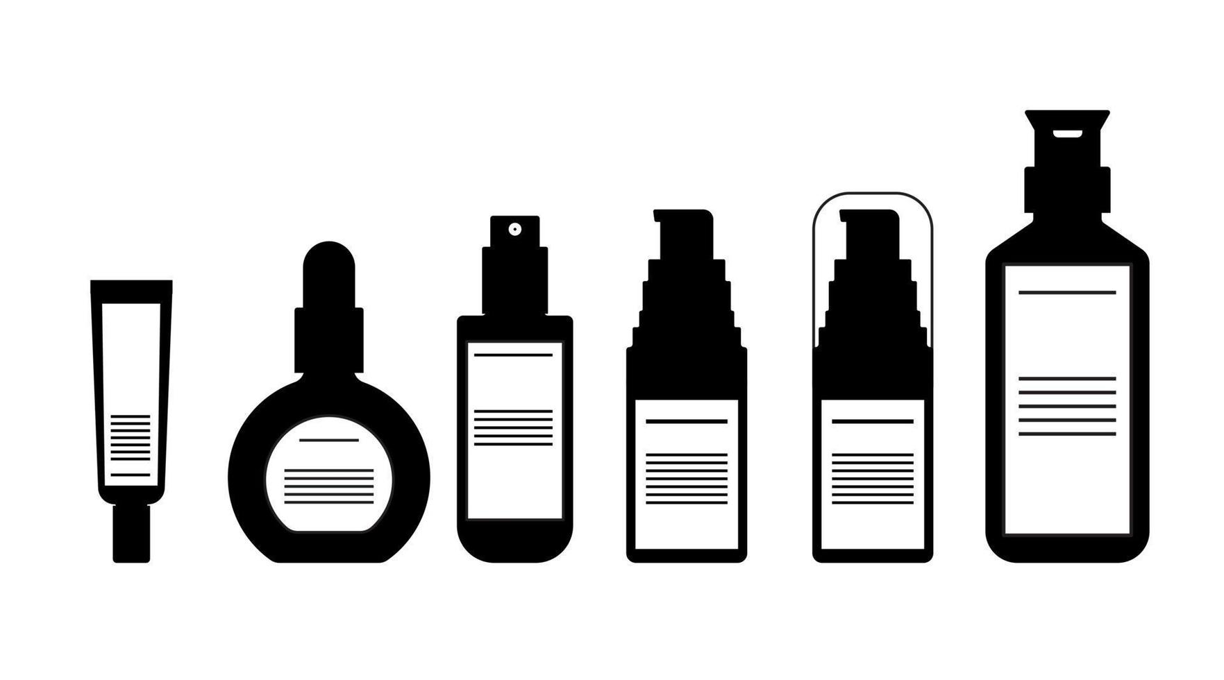 silhouette körperlotionen, serum, hautpflegepumpe, verpackungsflasche kosmetisches flaches design vektor