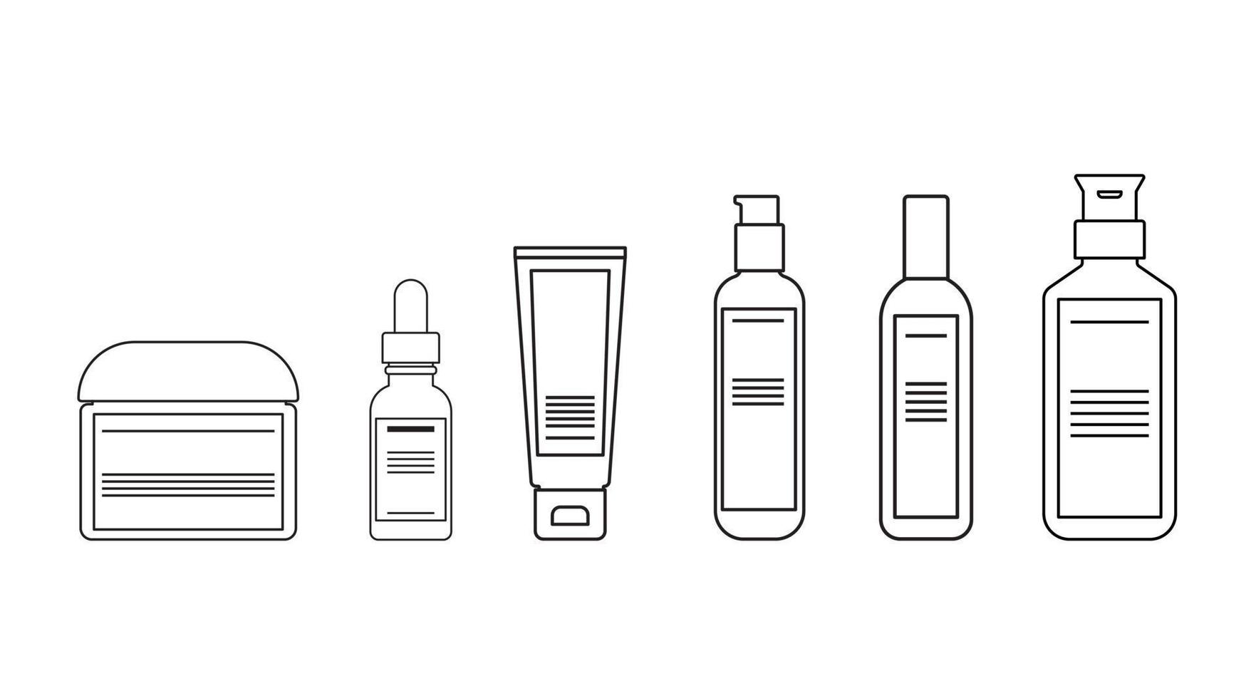 Umriss Körperlotionen, Creme, Sonnencreme, Serum, Verpackungsflasche kosmetisches flaches Design vektor