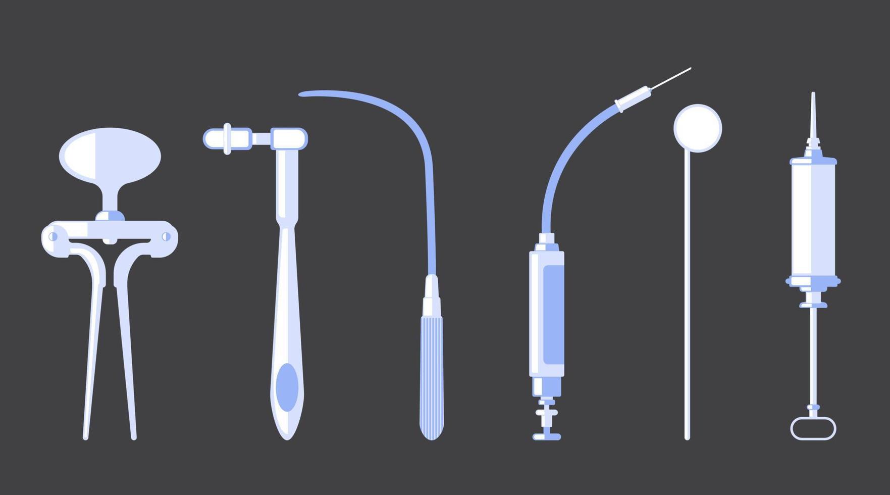 einfacher Satzvektor der alten medizinischen Ausrüstung, Zahnmedizin, Pille, flaches Design des Impfstoffs vektor