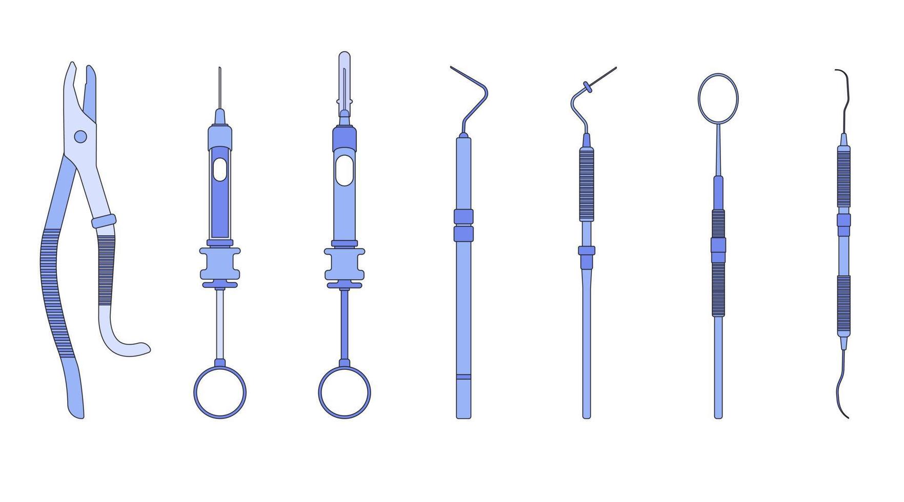 Design-Vektorillustrationen der medizinischen Ausrüstung des Zahnheilkundewerkzeugs flache vektor