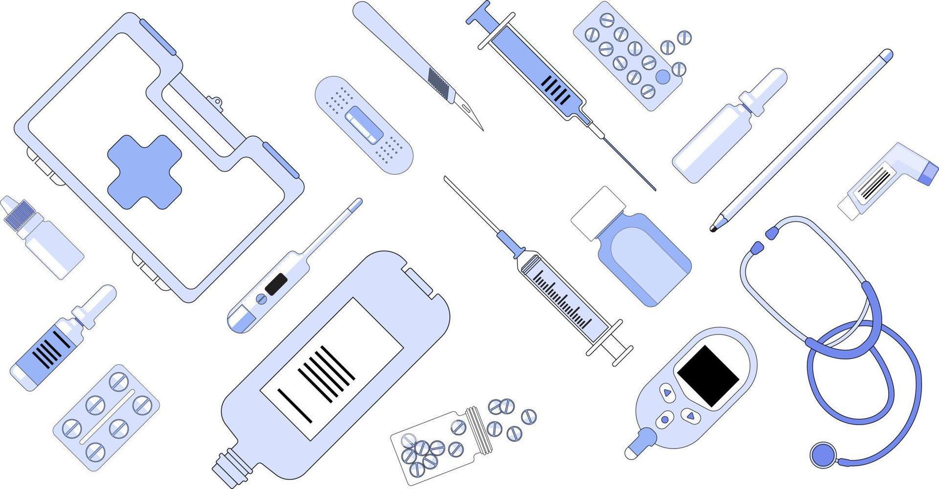 flache designvektorillustrationen der medizinischen ausrüstung vektor