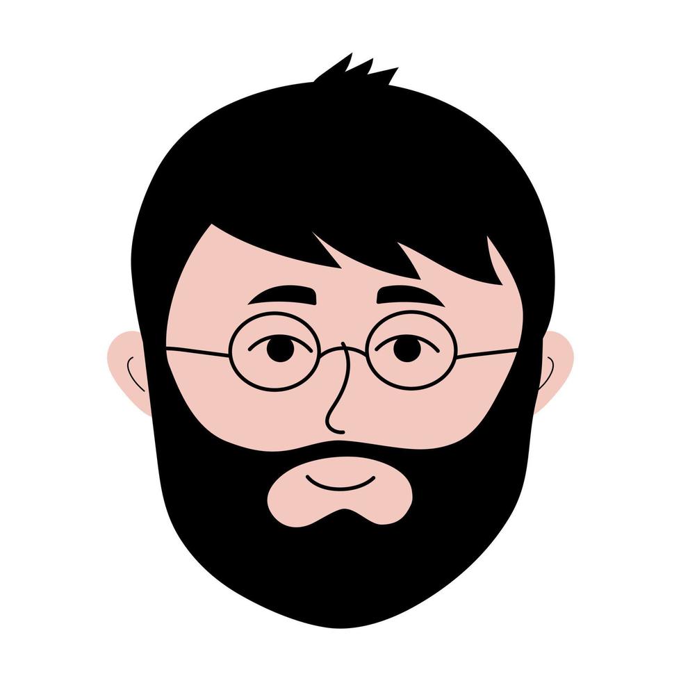 man ansikte med skägg och glasögon i doodle stil. färgglada avatar av leende man. vektor