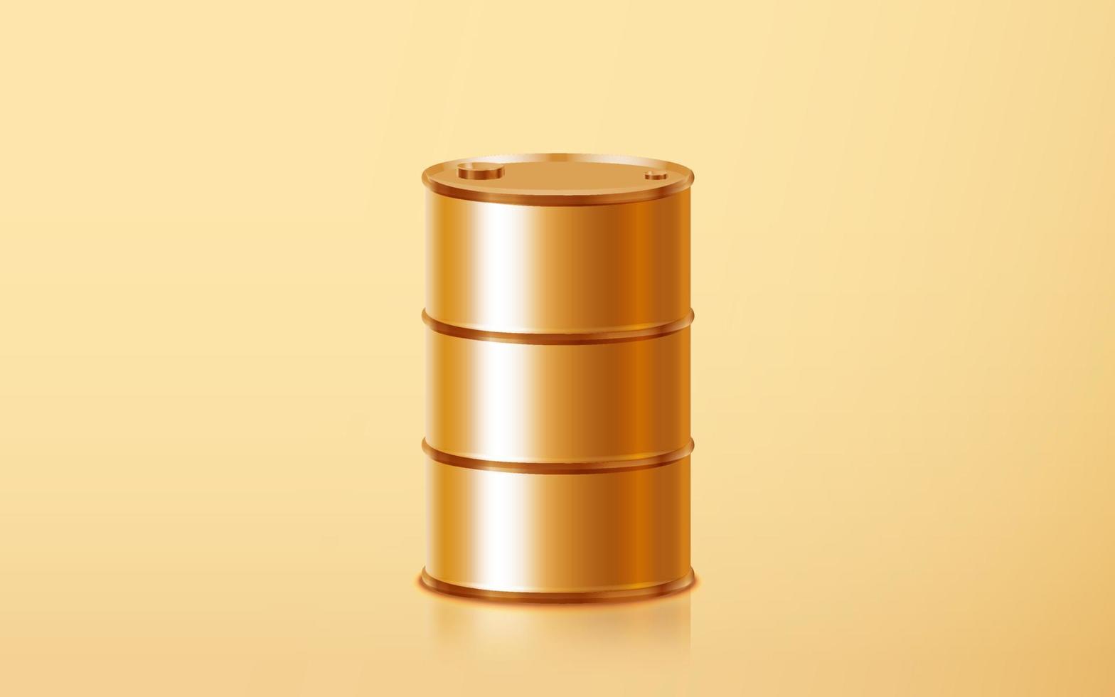 realistiska gyllene oljefat isolerad på guld bakgrund. symbol för bensin, diesel, petro, gasbränsleindustrin. guld metall petroleum gallon. begreppet energiindustrin i 3d vektorillustration vektor