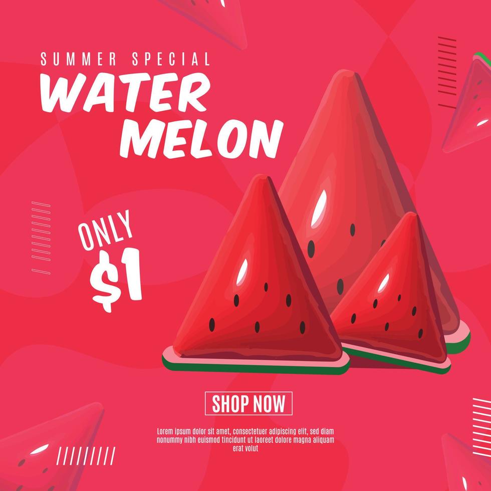Social-Media-Wassermelonen-Verkaufspost-Designvorlage. Social-Media-Beitrag. Wassermelone vektor