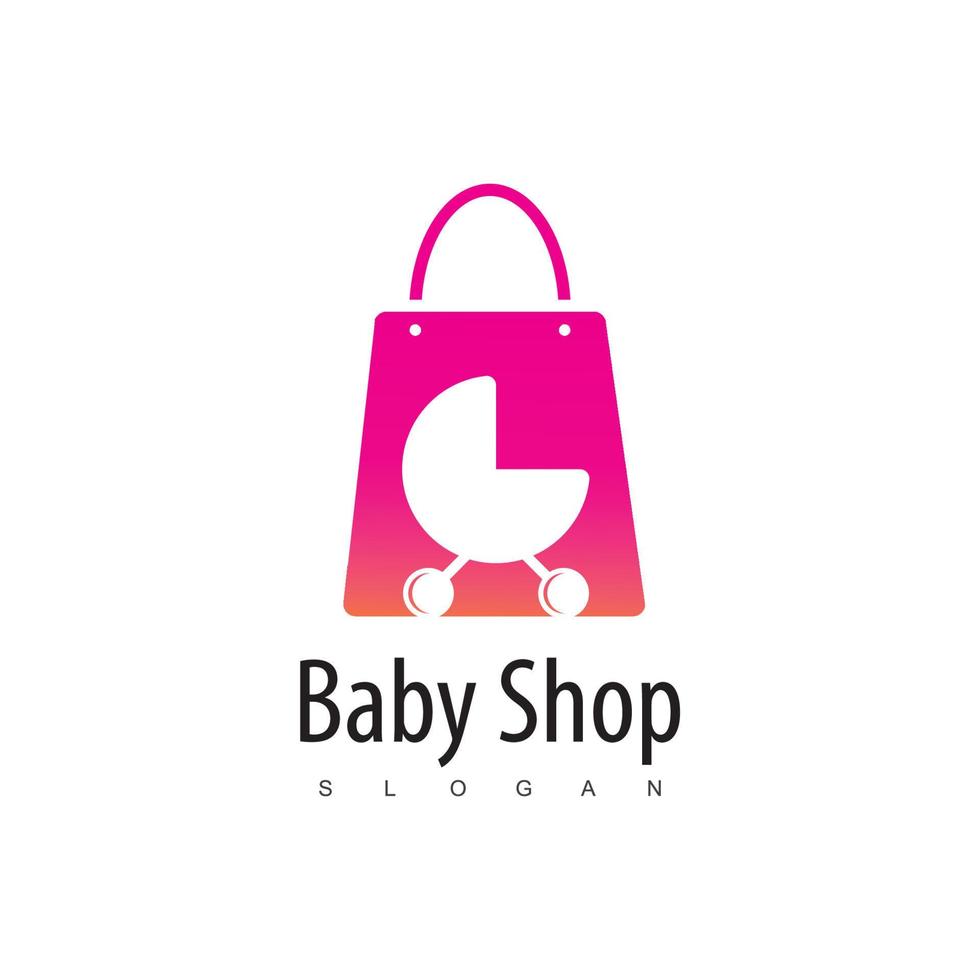 Baby-Shop-Logo mit bunter Kinderwagen-Silhouette im Taschensymbol vektor